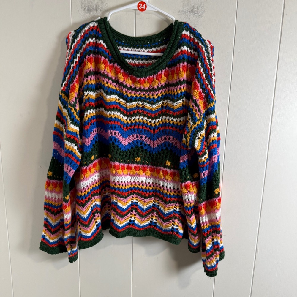 Vibrant Boho Zig Zag Knit Sweater Women's Size S